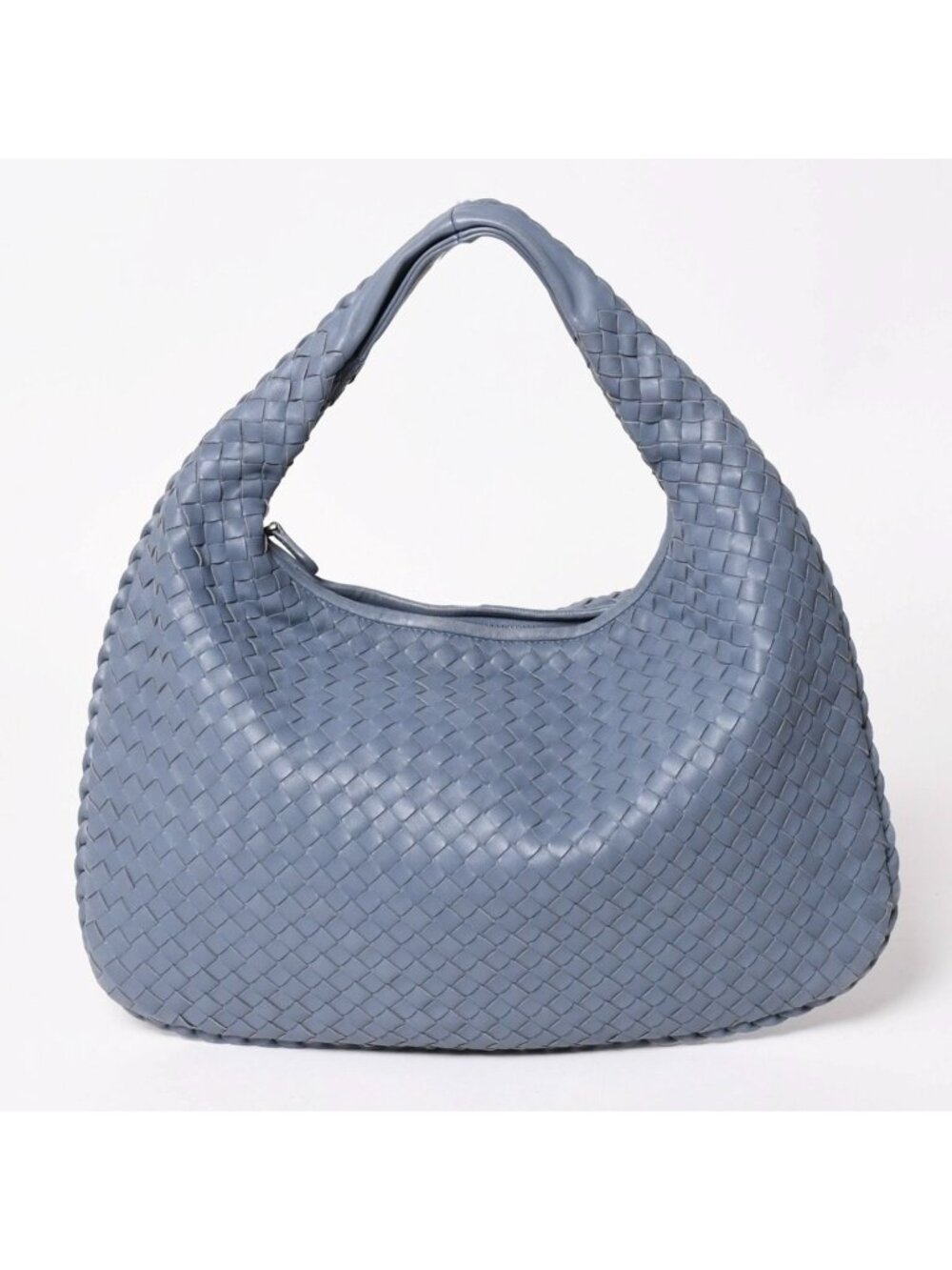 Bottega Veneta Intrecciato Hobo Handbag Blue Gray Black Metal Lambskin